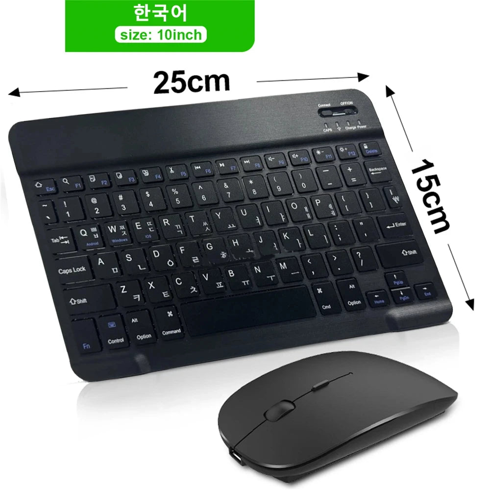 Clavier & Souris Sans Fil Bluetooth — Tablette Multilingue Espagnol Coréen Russe
