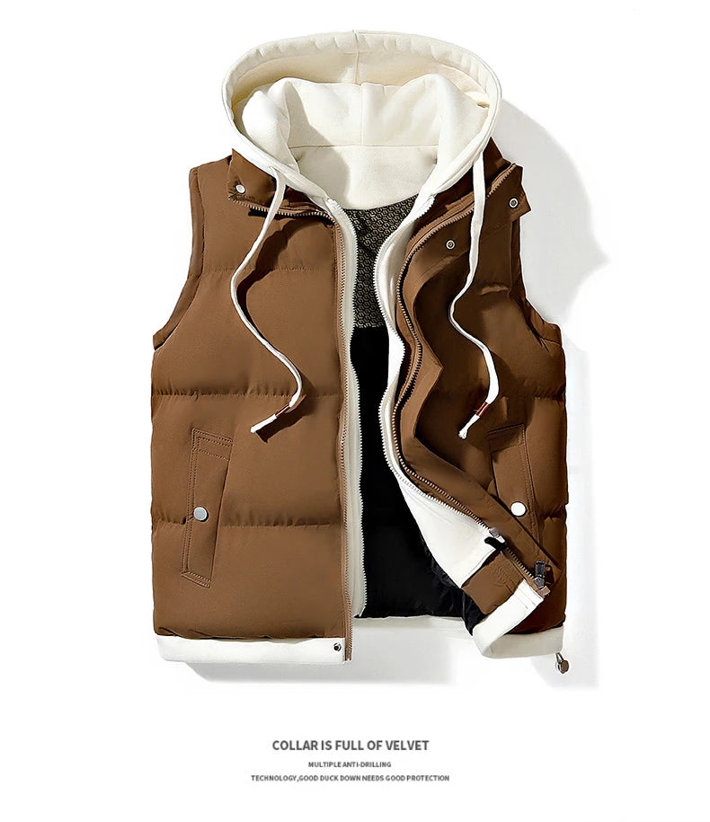Chaqueta de invierno con capucha para hombre, abrigo de plumón de algodón, chaleco grueso, chaleco cálido, abrigo casual