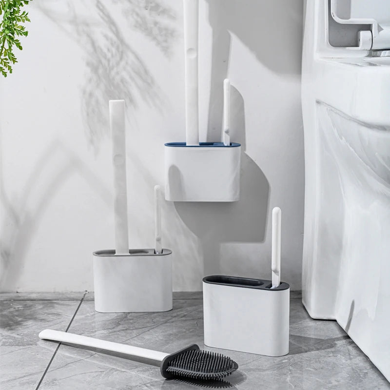 Brosse de toilette murale avec support, brosse de toilette en silicone à long manche, poils souples, accessoires pour livres et WC