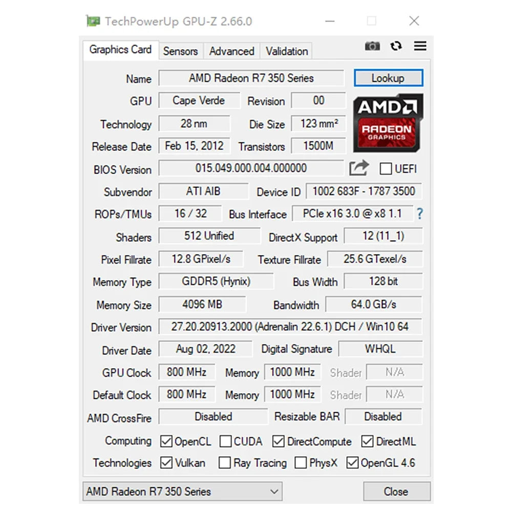 SOYO – carte graphique AMD Radeon R7 350, 4 go, mémoire DDR5, 128 bits, compatible HDMI, VGA, DVI, pour composants d'ordinateur de bureau