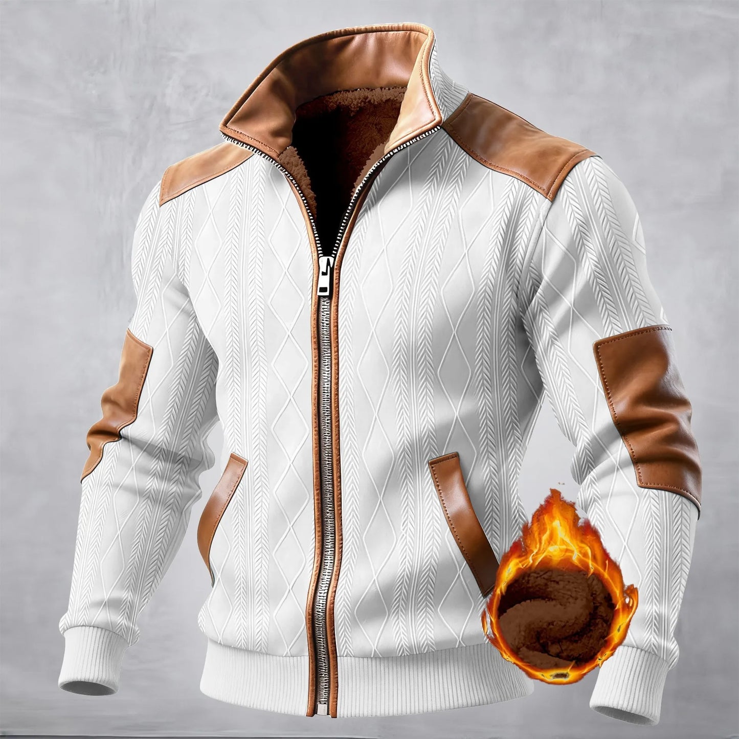Men's Casual Jacket, textured, jacquard patchwork, fashionable, stand-up collar, warm and comfortable, winter