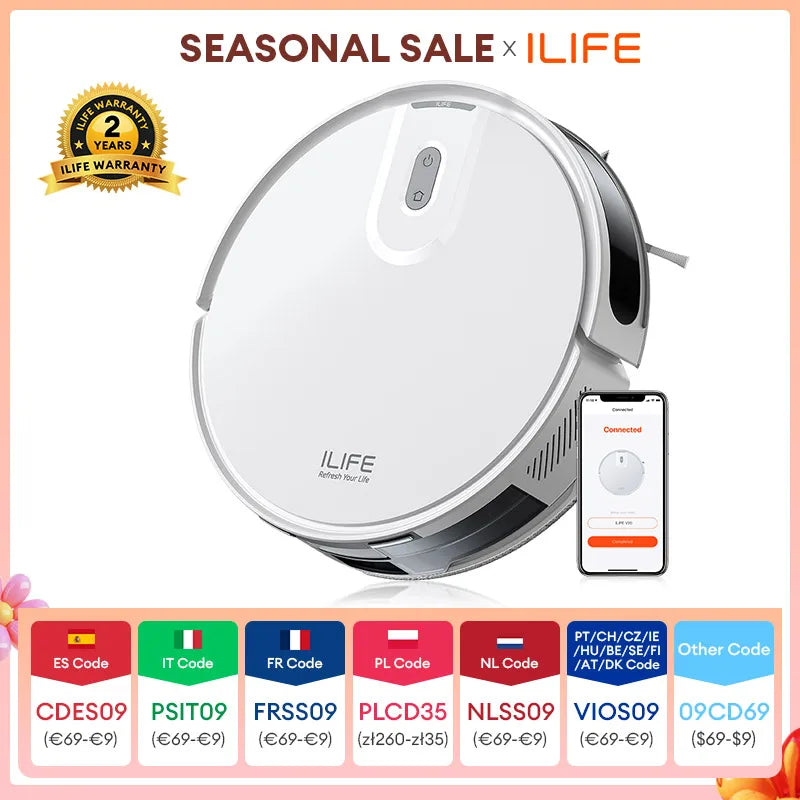 Robot aspirador ILIFE V20, succión de 5000 Pa, navegación inteligente SOF LiDAR, control por aplicación, limpieza personalizable, carga automática