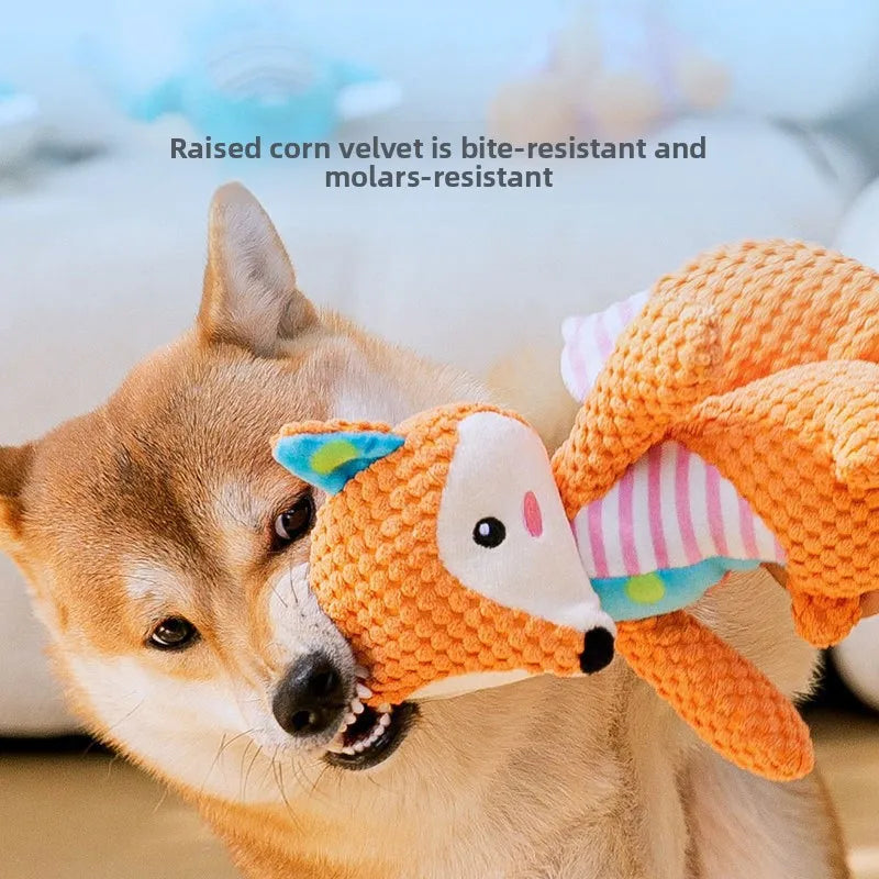 Jouet en peluche pour chien, mignon renard, éléphant, résistant aux morsures, interactif, grinçant, jouet à mâcher, nettoyage des dents de chien, poupée sonore, jouet à mâcher