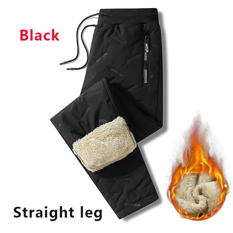 Men's Thermal Lambswool Sweatpants, Warm Cotton Pants, Waterproof Pants, Windproof Pants, Winter Sportswear, Plush Look, Smile, fjCasual