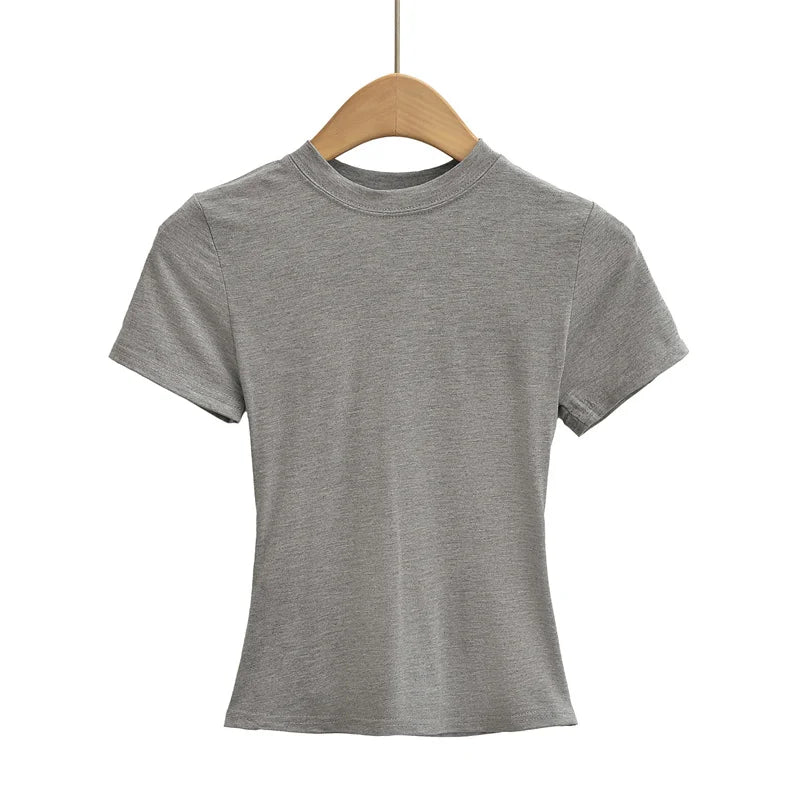 Camiseta de manga corta para mujer, casual, de alta calidad, sexy, ajustada, a la moda, de color liso, ropa y2k, 2024