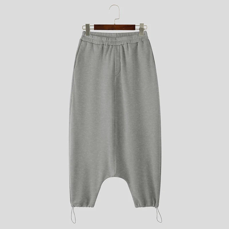 INCERUN Hombres Pantalones Color Sólido Cintura Elástica Joggers Pantalón Ancho Hombres Streetwear Moda Casual Pantalón de Entrepierna Baja Masculino S-5XL