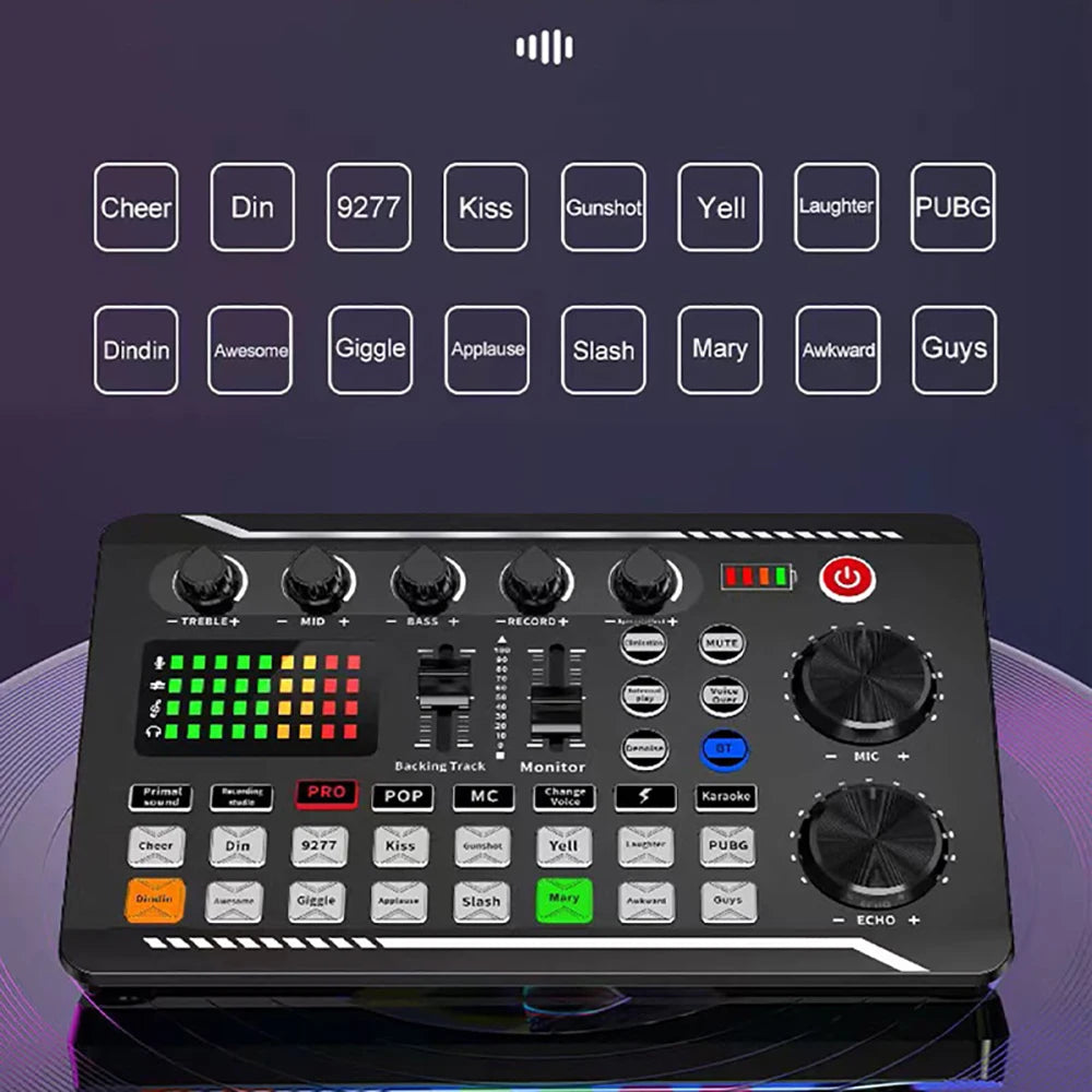 F998 — Kit Studio Podcast Complet Carte Son, Microphone & Mélangeur
