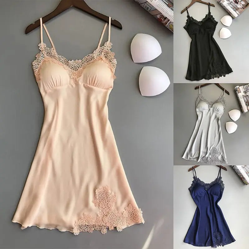 Pyjama Soie Glacée Femme Col Licou — Chemise Nuit Satin Service Maison