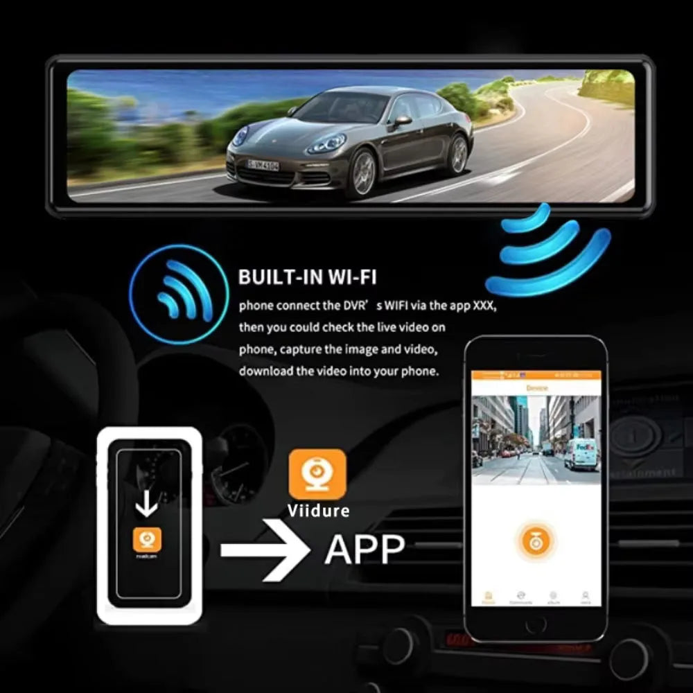 Dashcam Rétroviseur 4K UHD GPS WiFi — 11,26" IPS Double Lentille Enregistreur
