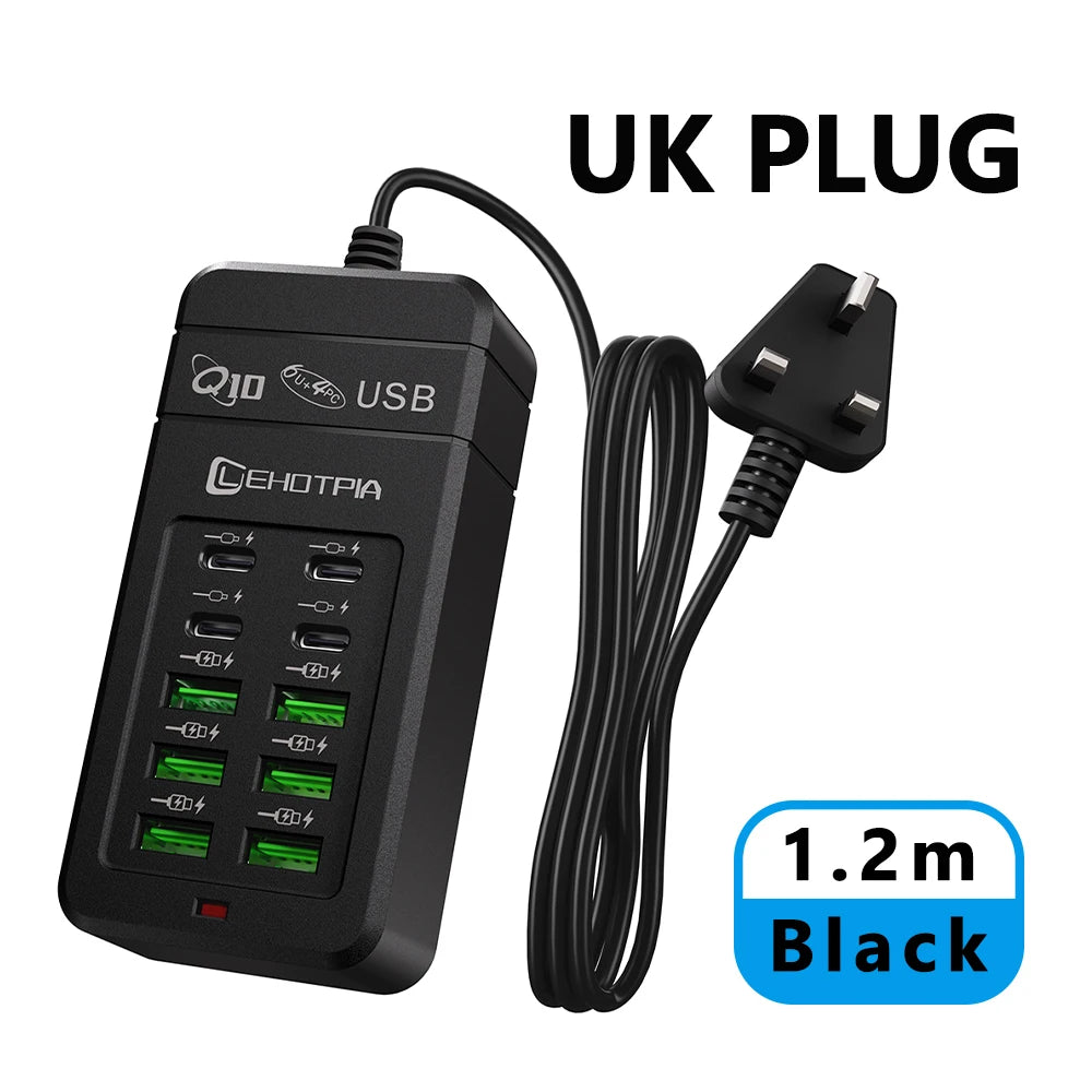 Chargeur USB rapide Multiple, prise ue UK US, adaptateur d'alimentation, rallonge de 1.2m, 6 USB-A 4 USB-C, Portable pour téléphone Portable