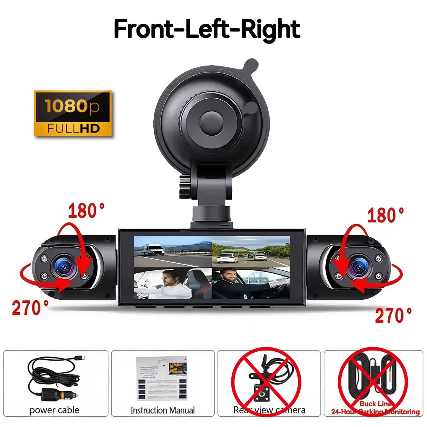 Dash Cam Vehicle DVR 4-Camera Video Recorder for Cars Black Box Front Rear Internal Night Vision Loop Recording 360 Car Dashcam