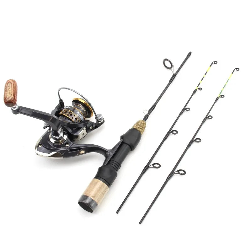 Canne à Pêche sur Glace Télescopique 60cm avec Moulinet — Carbone Hiver