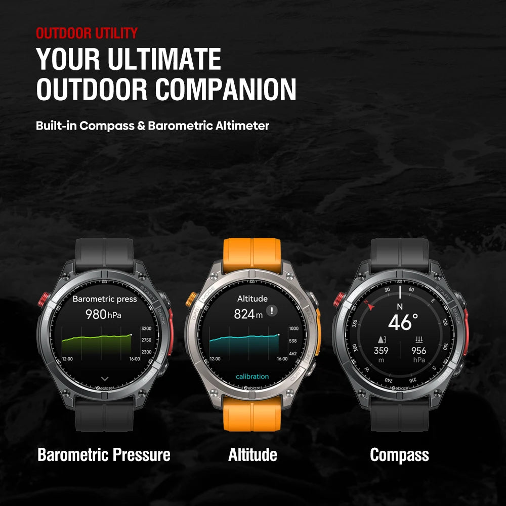 Smartwatch GPS 1,43" AMOLED — boussole, altimètre barométrique, lampe de poche, appel vocal, 2025