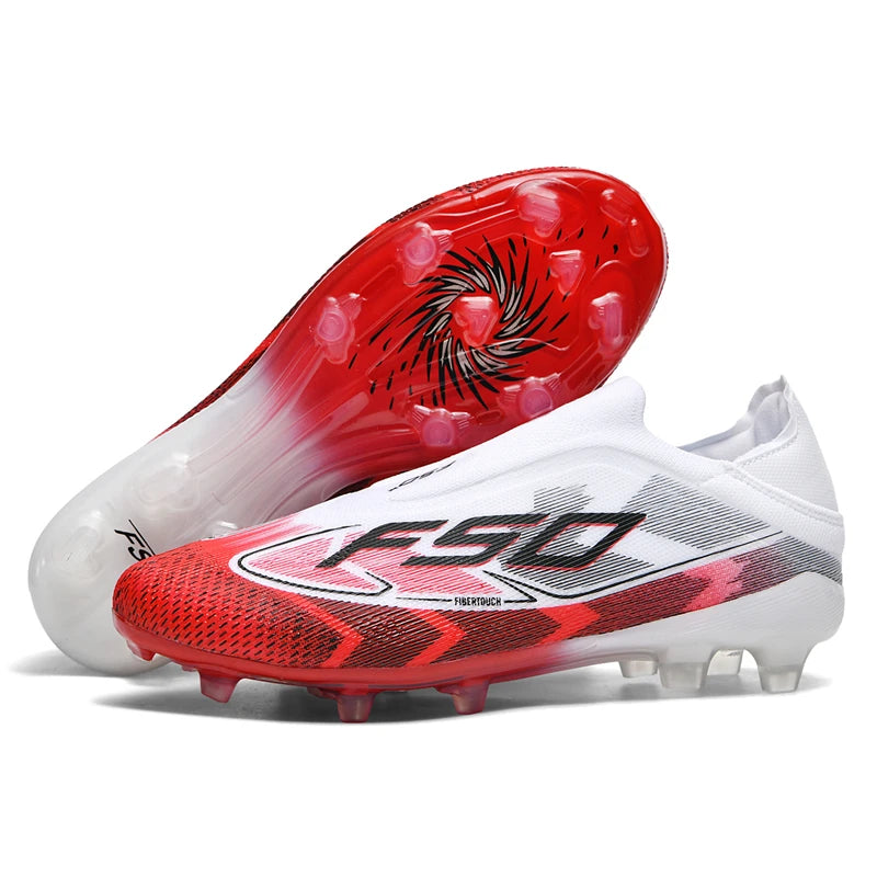 Chaussures de Football FG Homme Microfibre Montantes Sans Lacets — Niveau Avancé, Pelouse EU 34–46