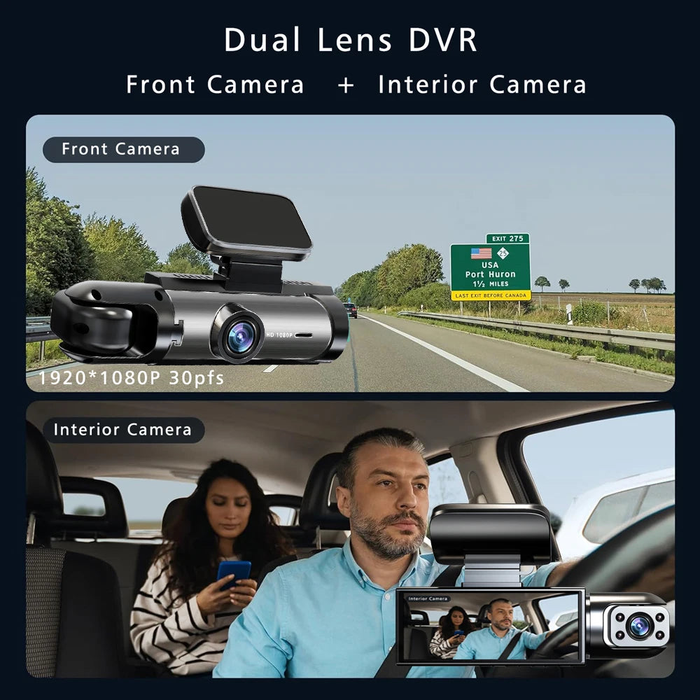 Dashcam HD 1080P Double Objectif Cabine — Mini DVR Boîte Noire Intérieur