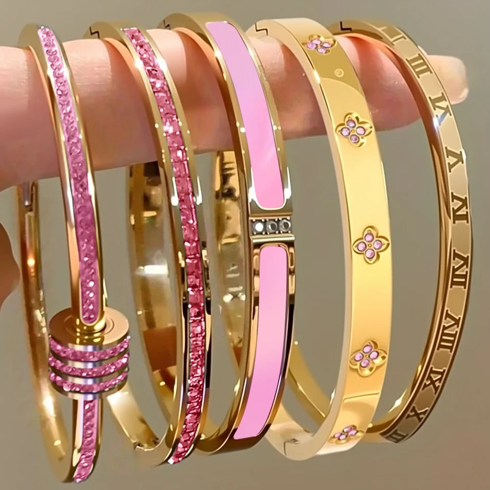ZAKOL 5/1 piezas conjunto de pulseras de acero inoxidable con incrustaciones de circonita brillante para mujer, brazaletes apilables de moda que no se decoloran, joyería de regalo