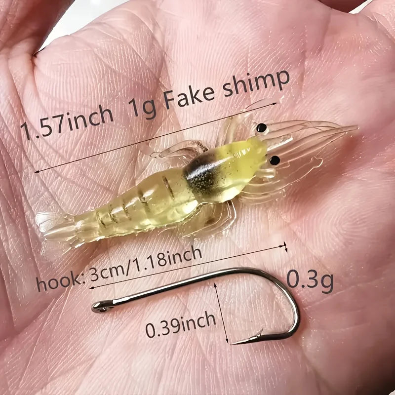 5/10/20 pièces Goture crevette leurres doux crevette leurres de pêche pour eau douce eau salée lumineux crevette appât ensemble avec crochet pointu perle