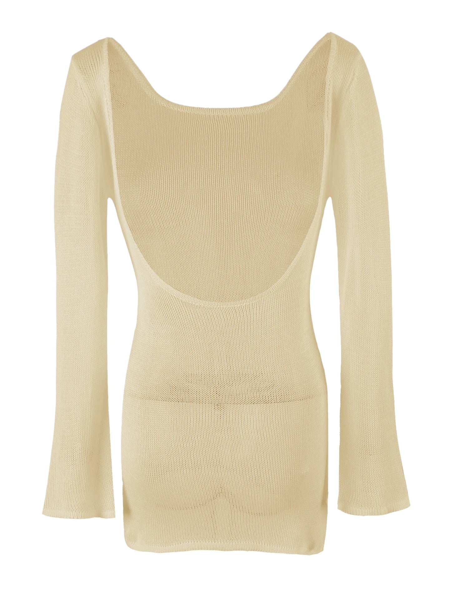 Robe de plage en tricot transparent pour femmes, dos nu, manches cloche, couleur unie, coverups de bain, élégante, col rond, mini, été, 2025, K98