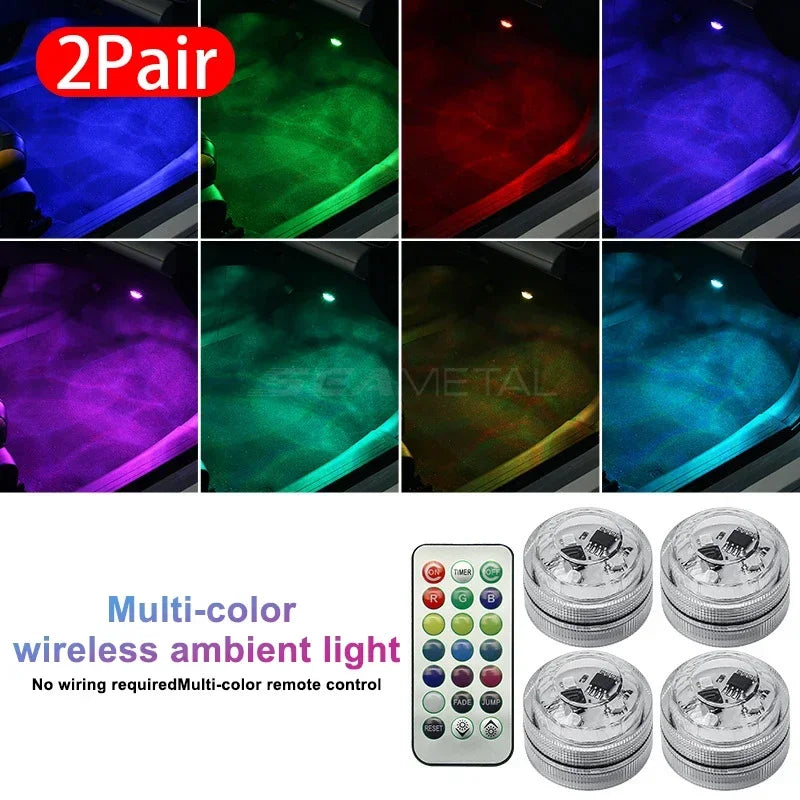 Lumière ambiante LED sans fil pour voiture — intérieur, toit, pied, atmosphère, télécommande, style diamant