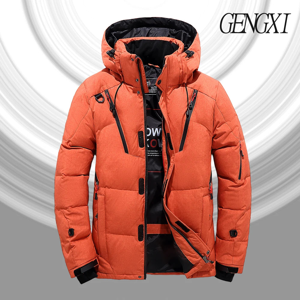 Men's Outdoor Lightweight Warm Detachable Collar Down Jacket Winter New Casual Fashion Multi-Pocket Workwear Down Coat