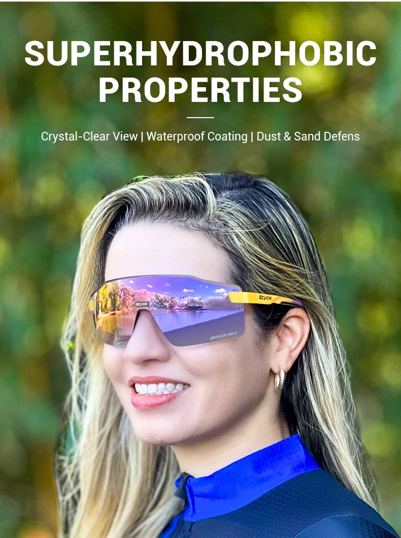 Lunettes de cyclisme photochromiques SCVCN pour hommes et femmes, lunettes de vélo de route et de VTT, lunettes de randonnée décontractées, coupe-vent