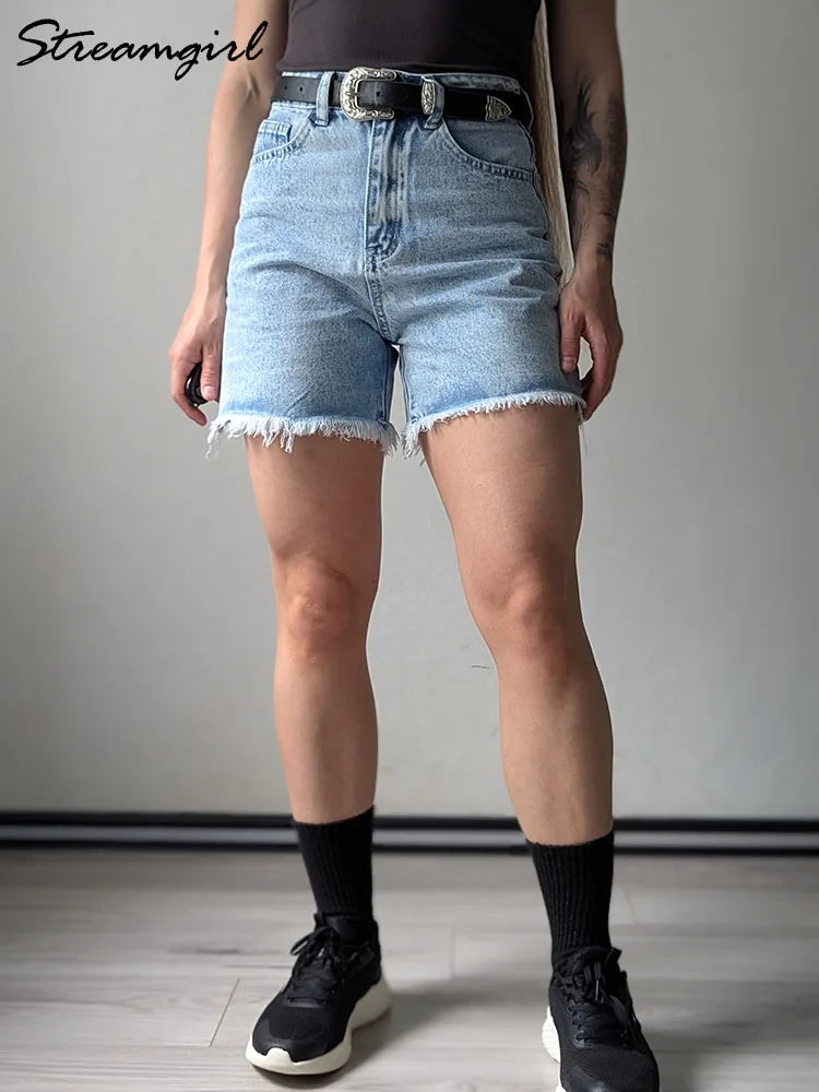 Streamgirl Blue Women's Denim Shorts Summer High Waist Casual Chic Loose Jean Shorts for Women Summer 2025 Denim Short Woman