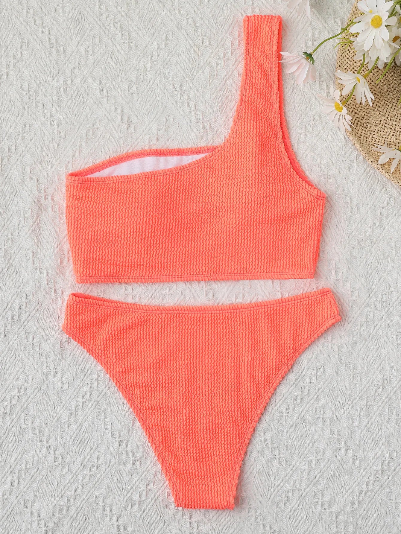 Une épaule Bikini texturé maillots de bain coupe haute maillot de bain solide maillot de bain femmes brésilien 2025 mode