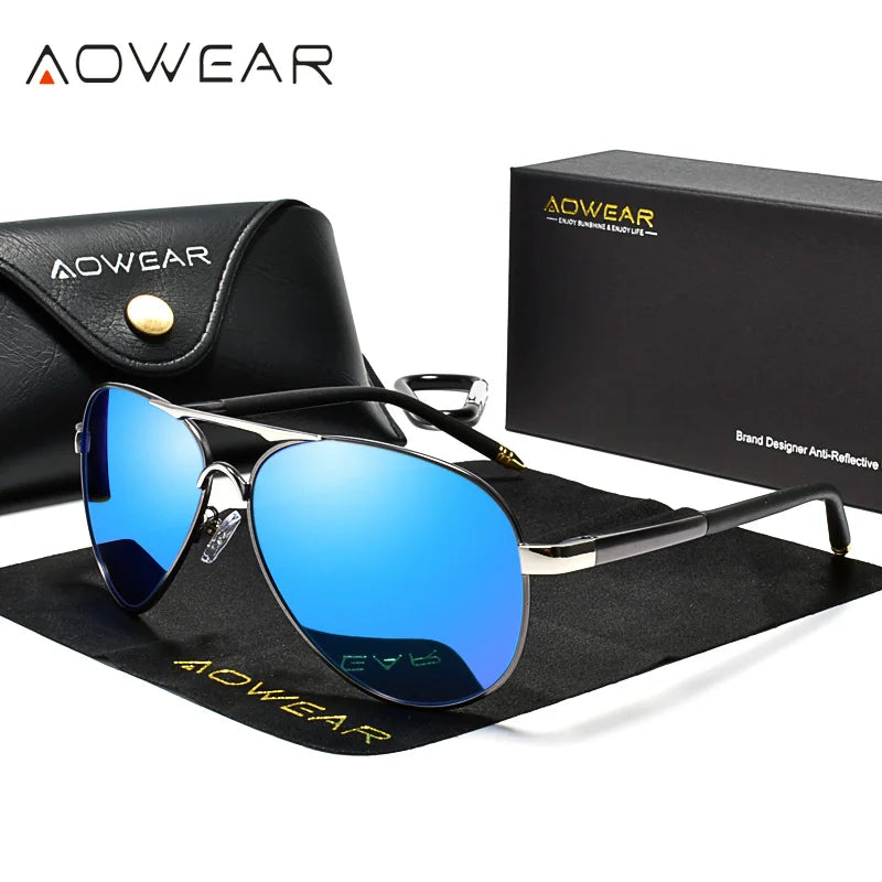 Lunettes de soleil aviation pour hommes — miroir polarisé, pilote HD, conduite, UV400