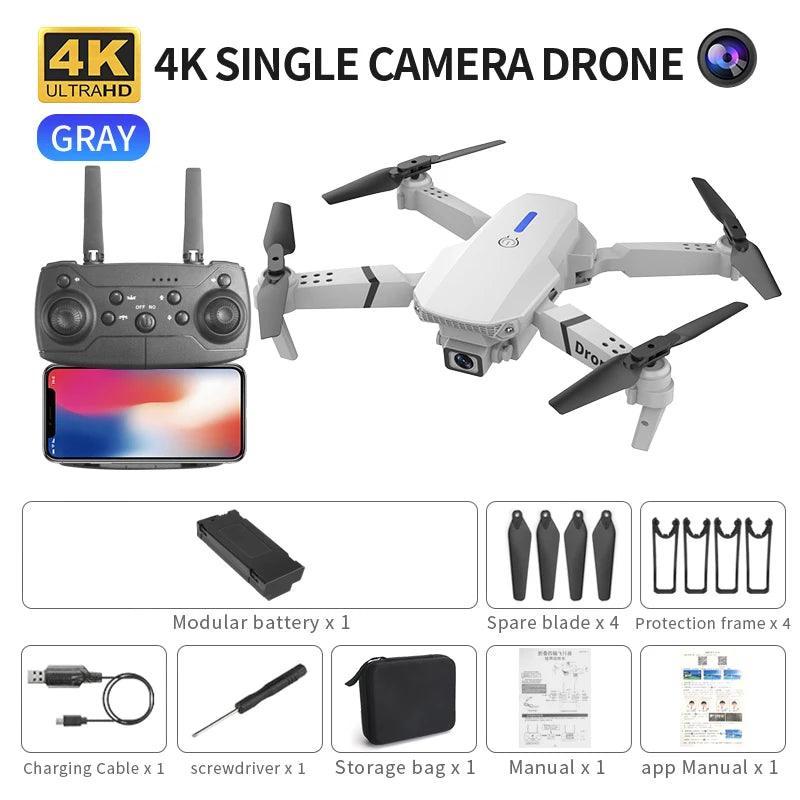 New E88 Pro 2026 Drone, 4K HD Dual Camera, FPV, 13 Minutes Flight Time, Long Range, Foldable RC Quadcopter, Mini E88 Pro Drone, Boys' Toy