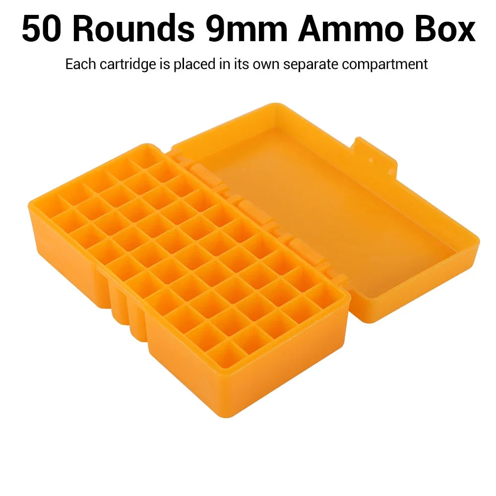 Boîte à balles tactique 50/100 cartouches, boîte de rangement de transport de munitions pour pistolet de 9mm, étui à balles dur rabattable, accessoire de chasse