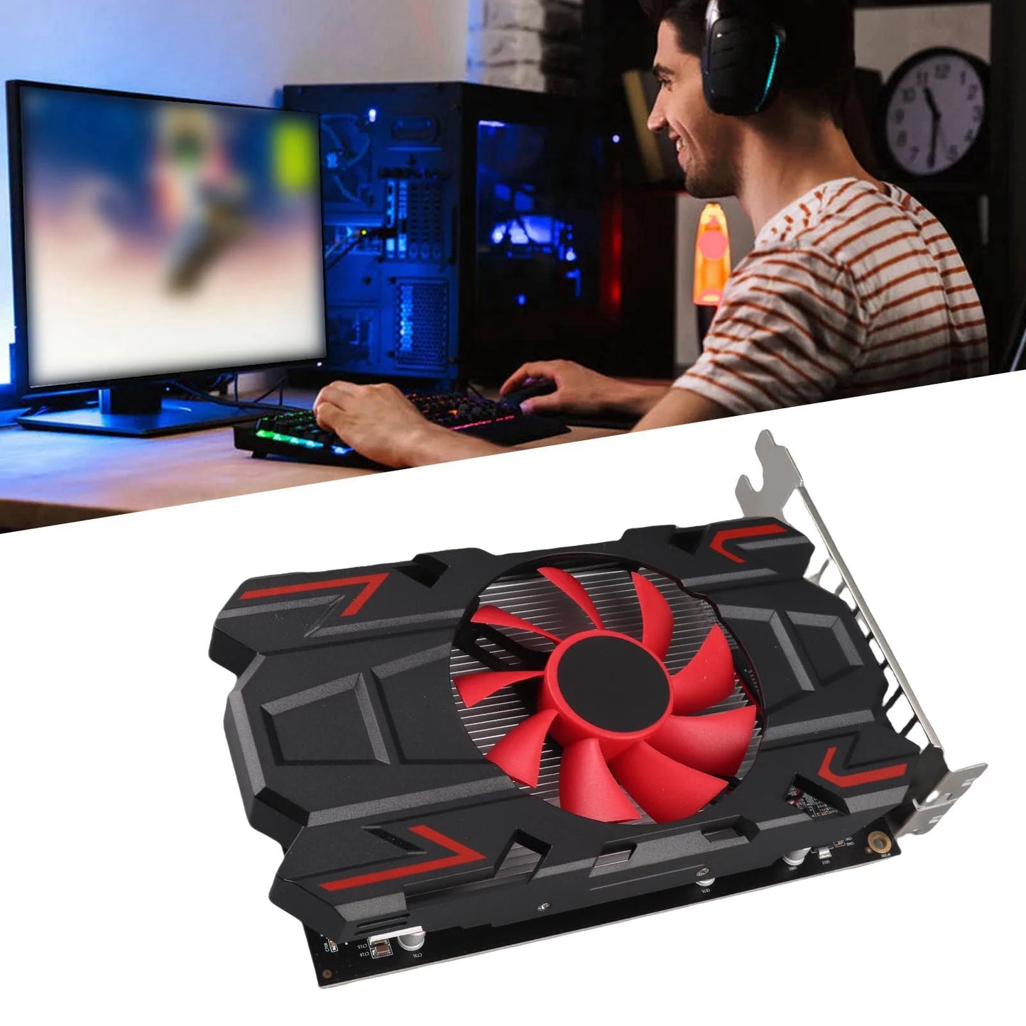 Carte graphique HD7670 4 Go DDR5 128 bits avec ventilateur de refroidissement, prise en charge 2560x1600, interface multimédia HD, carte graphique de jeu DVI VGA