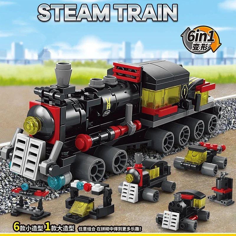 Bricolaje 6 en 1 Vía de tren Robot Vehículo Camión Bloques de construcción Kit Niñas Ladrillos Modelo de película Niños Tallo Educativo Cumpleaños Niños Juguetes