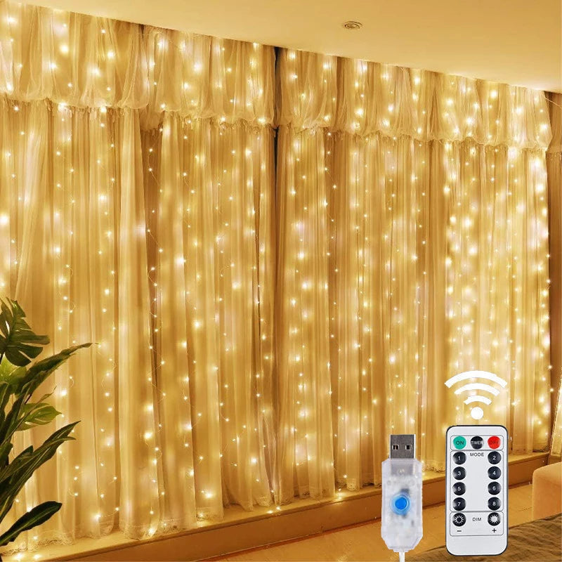 LED Curtain Lights with USB Remote, 8 Modes, Christmas Decoration for Home, Holiday, New Year