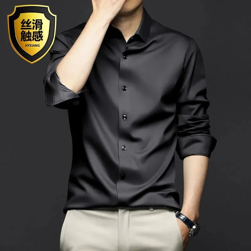 Men's Long Sleeve Shirt, Wrinkle-Resistant Business Attire, Non-Iron, Premium Casual Professional Suit, White Shirt, S-5XL
