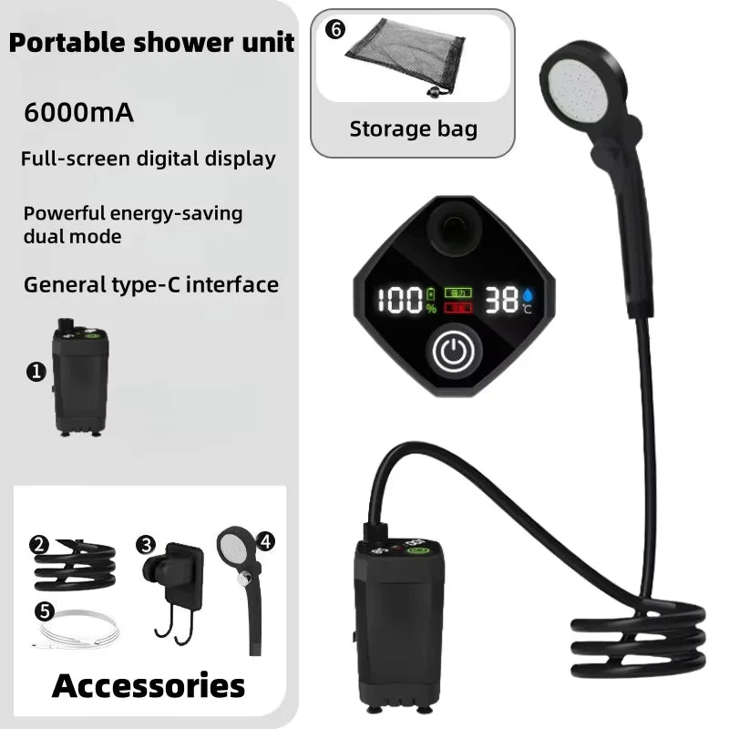 Pompe Douche Portable Rechargeable 6000 mAh — Écran LCD & 5 Modes