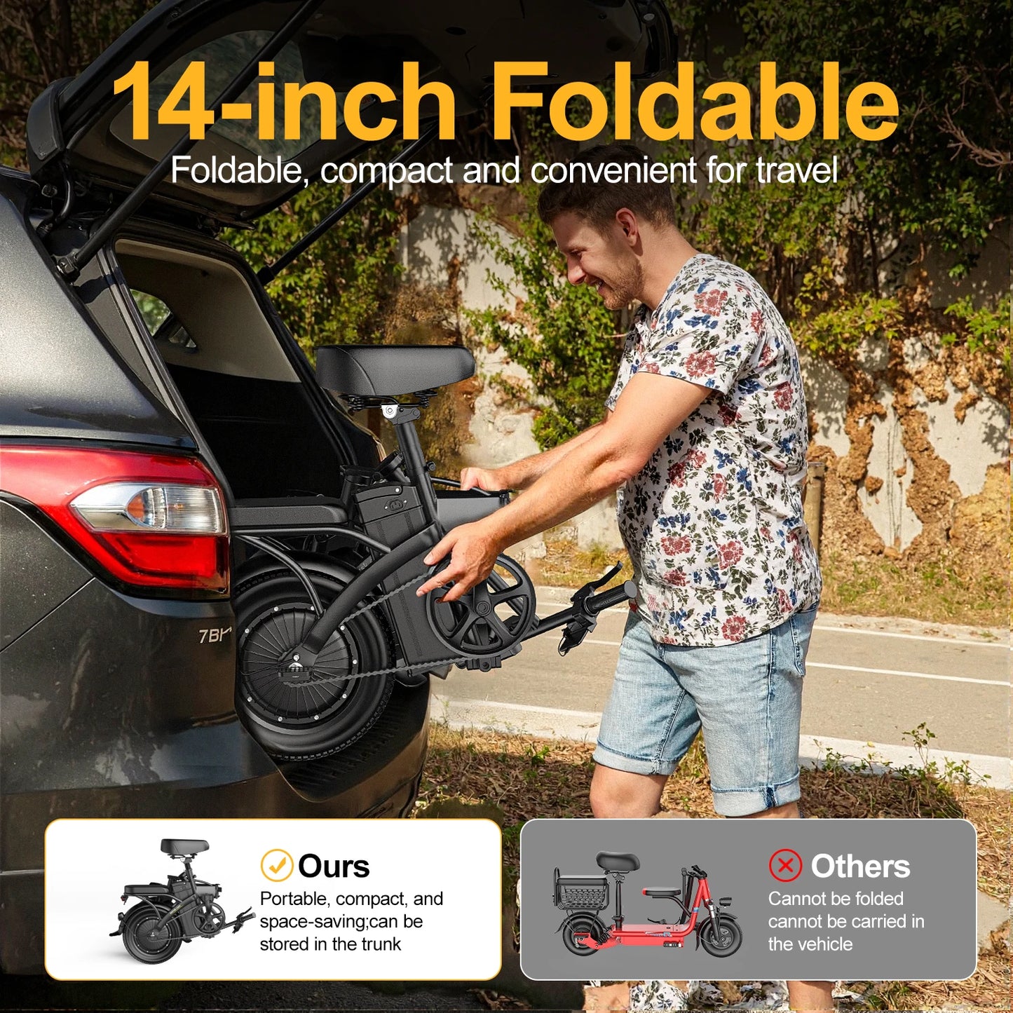 Vélo Électrique Pliable 750W 48V 15AH — Écran LCD 14 Pouces Batterie Lithium Amovible