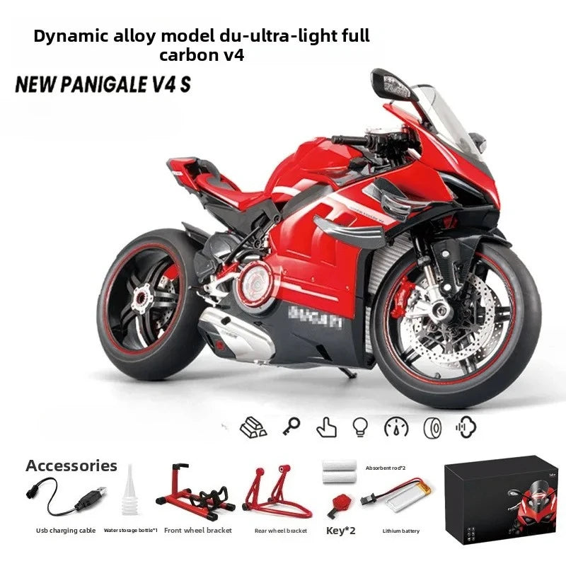 1:7 Diecast Spray Ducati Superleggera V4, Super Motorcycle Model Collection, Miniature Car, Ornament, Boyfriend Gift, Toy Vehicle