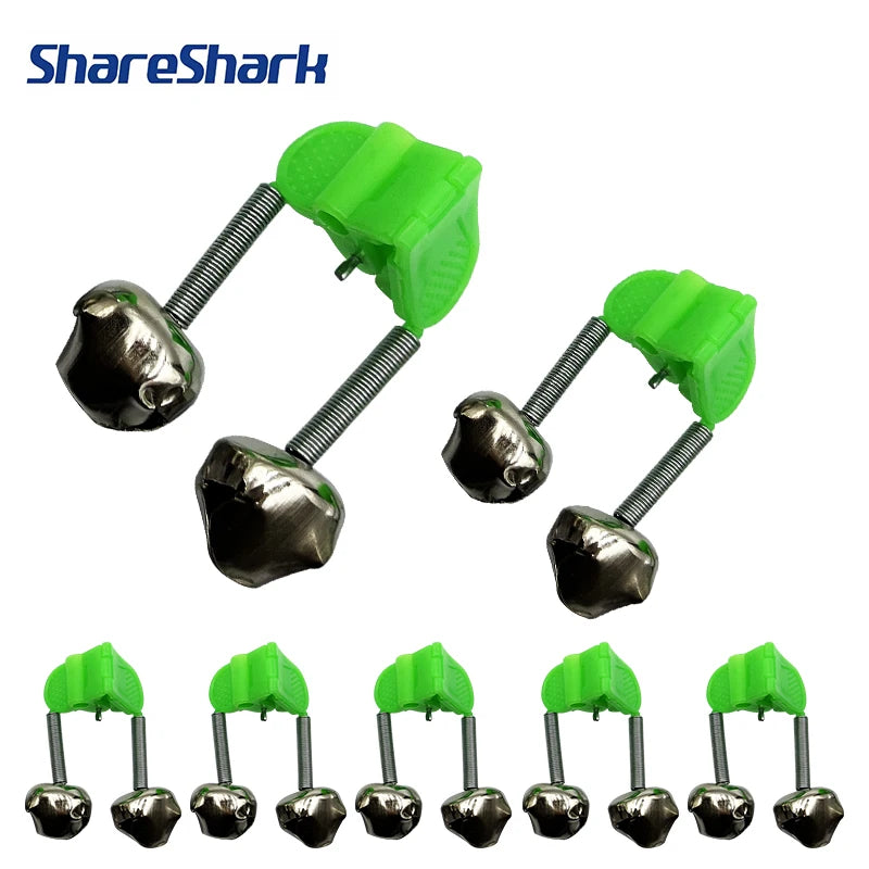 ShareShark 5/10 pièces/sac Alarmes de morsure de pêche, Clochettes de canne à pêche à clipser sur la pointe, Vert ABS, Accessoire de pêche