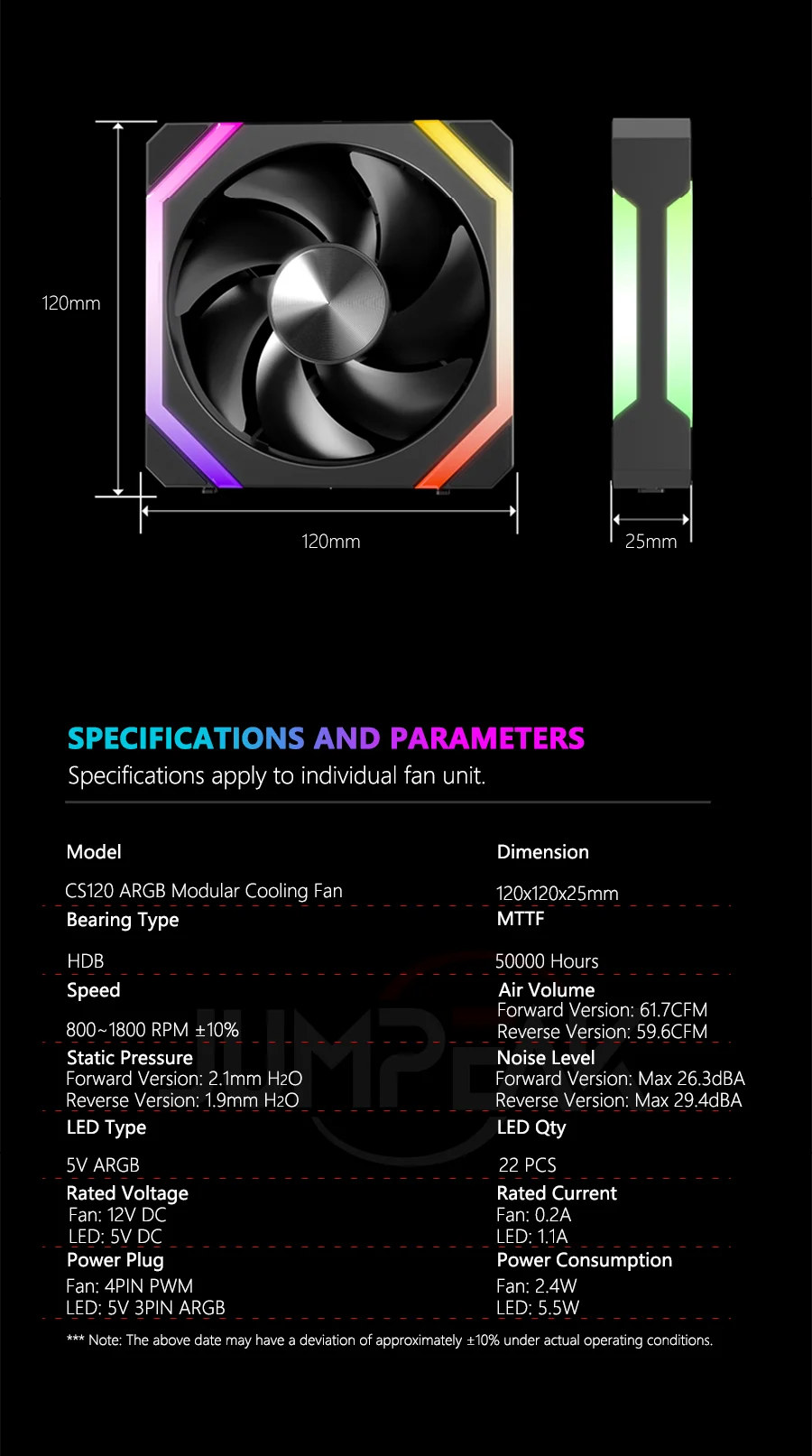 JUMPEAK CS120 ARGB ventilateur de refroidissement 360mm 240mm épissage empilable modulaire PWM silencieux 120mm RGB ventilateurs pour boîtier PC de jeu refroidisseur d'eau
