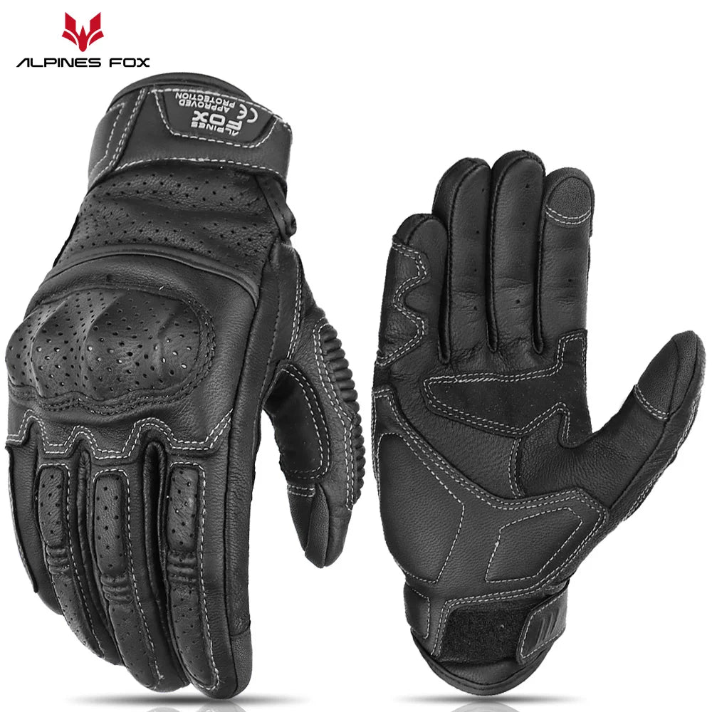 Gants moto en cuir marron vintage pour homme — certification CE, écran tactile, motocross, course