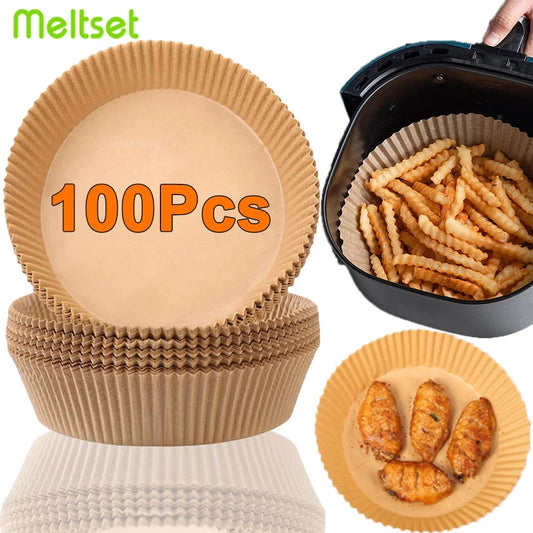 Papier antiadhésif pour friteuse à air et poulet, papiers de cuisson ronds, doublures en papier, accessoires de cuisine, 50 pièces, 100 pièces