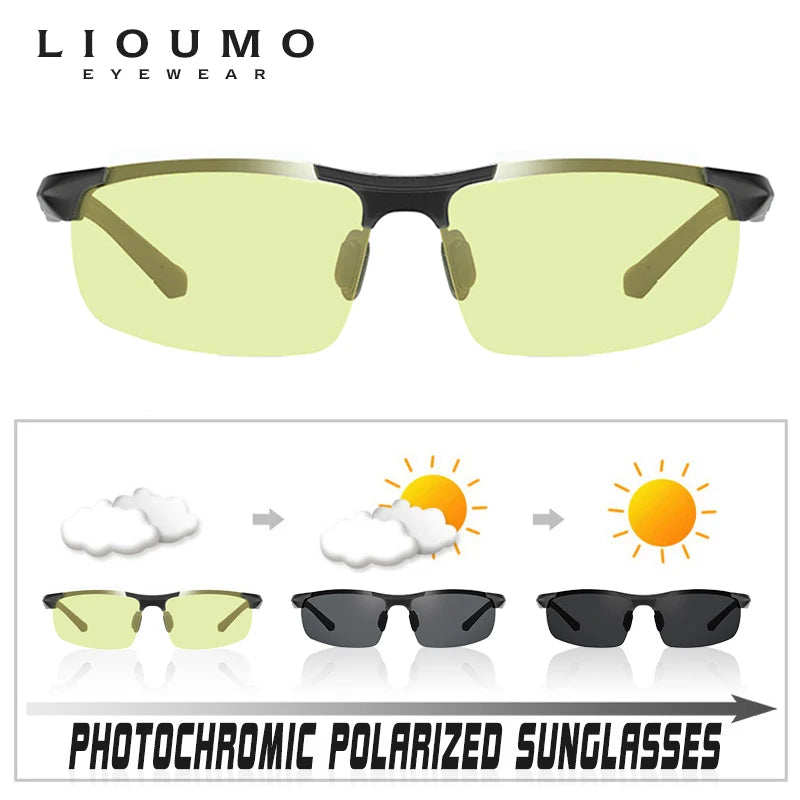 Lunettes de soleil photochromiques sans monture aluminium polarisées — conduite jour et nuit