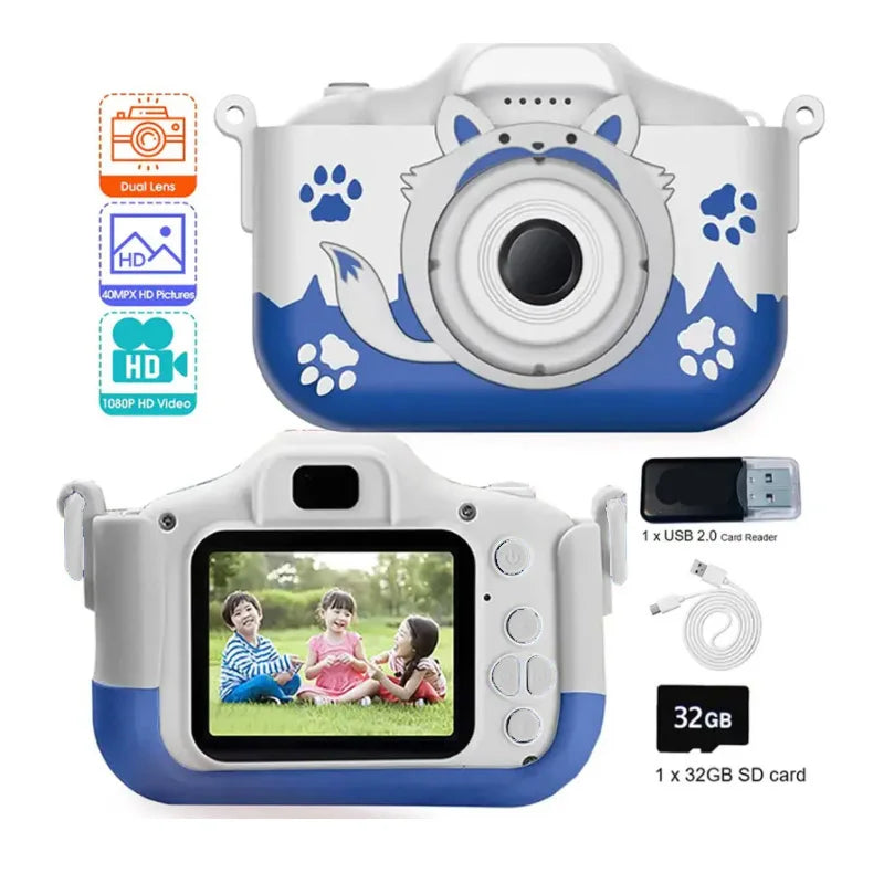 Super mignon enfants caméra enfants jouet éducatif enfants bébé anniversaire appareil photo numérique 1080P caméra vidéo avec cadeau gratuit pour fille