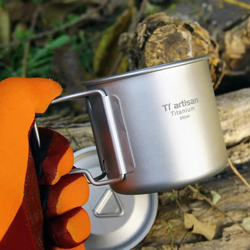Tiartisan extérieur titane léger Portable thé tasse à café poignée pliante Camping tasse d'eau pour randonnée voyage