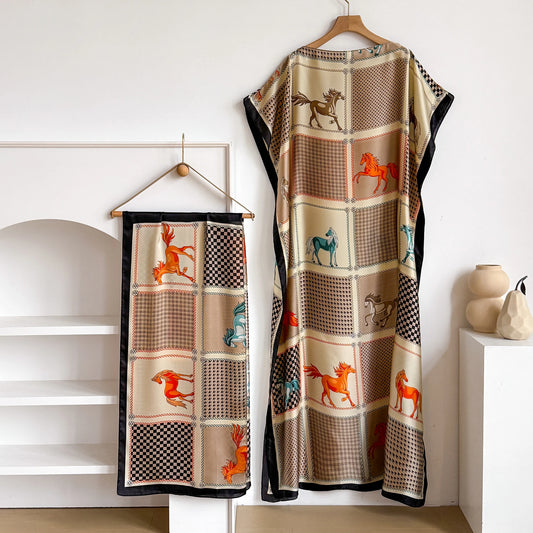 Robe Kaftan Élégante en Soie Imprimée pour Femme Musulmane, Nouvelle Mode Africaine Longue Abaya Koweïtienne Oversize pour l'Été 2026