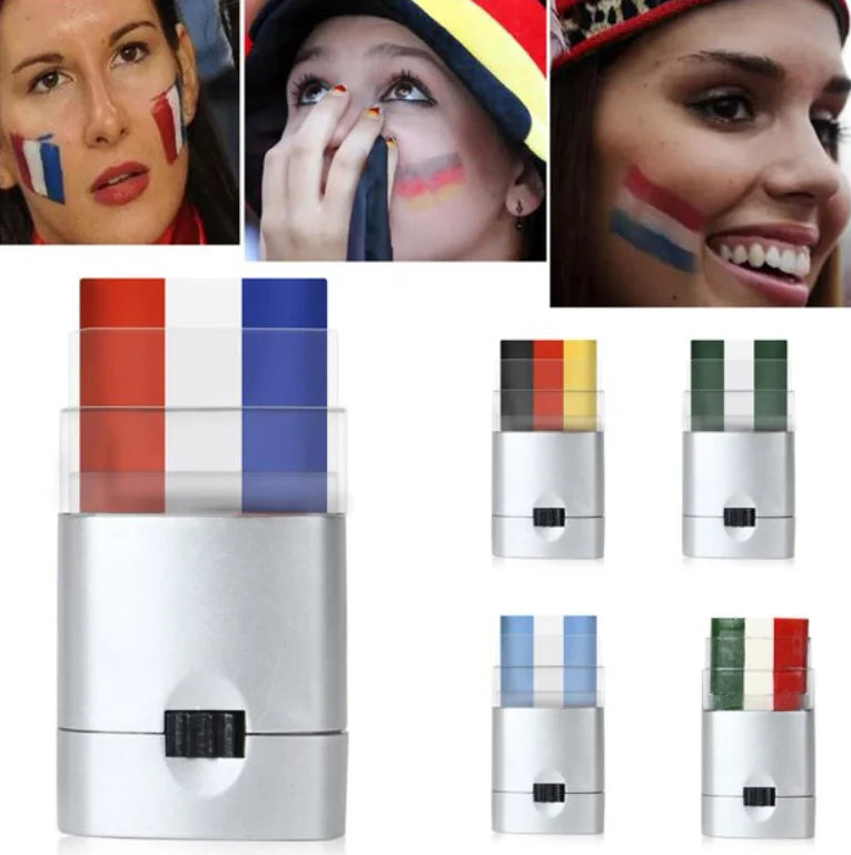 Bâton de Peinture Visage & Corps Supporter Football — 3 Couleurs Drapeau National, Résistant à la Transpiration
