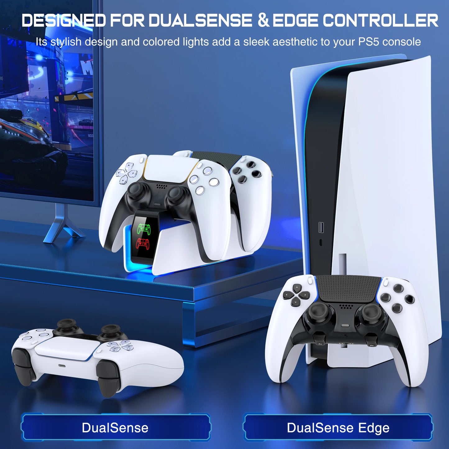 Station de charge double pour manette de jeu — chargeur rapide, indicateur LED, support d'accueil