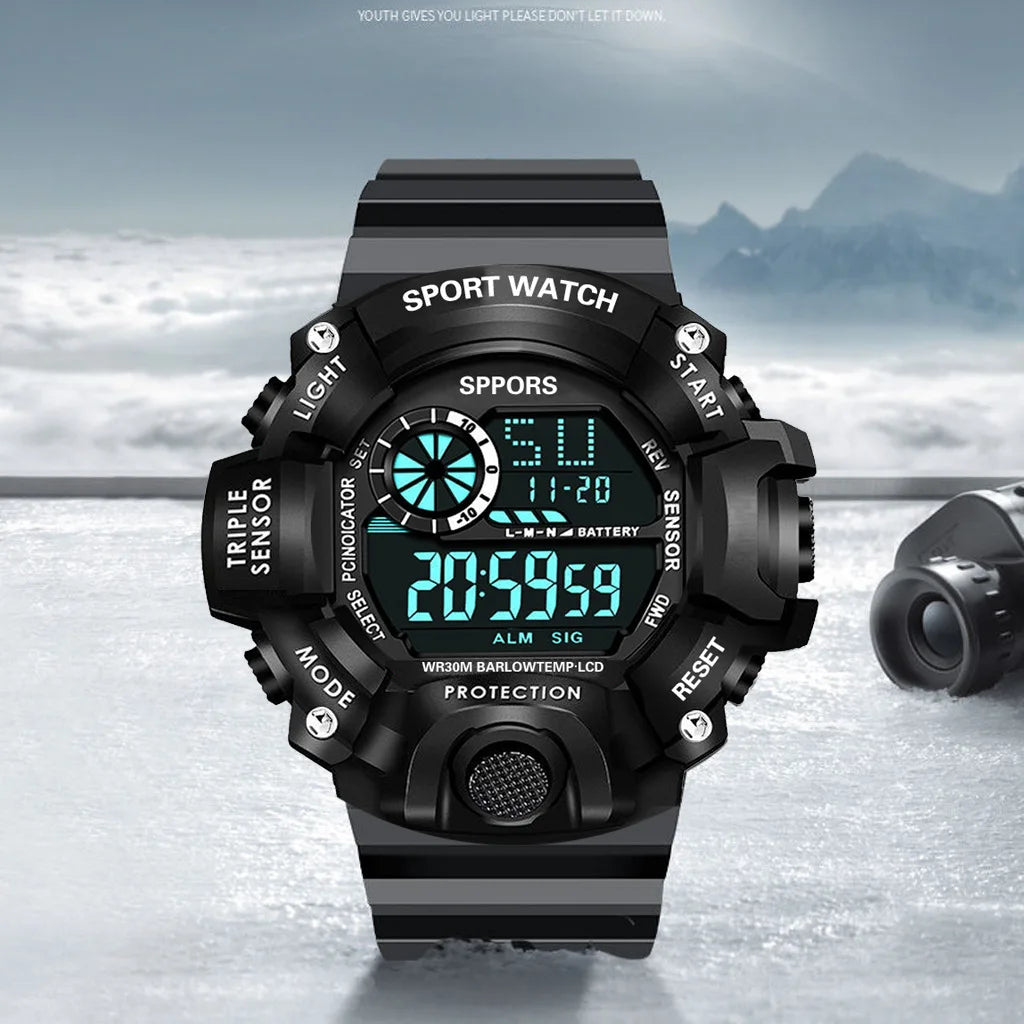 Montre pour hommes de mode sport montre-bracelet électronique grand cadran multifonctionnel étanche alarme lumineuse enfants montre militaire pour hommes