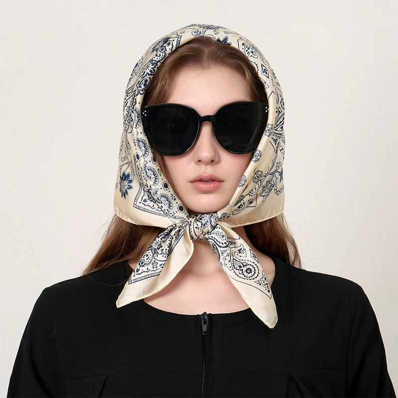 Pañuelo cuadrado tipo hiyab para mujer, estampado popular de lujo, chales cálidos de playa, envolturas, diadema para el cabello