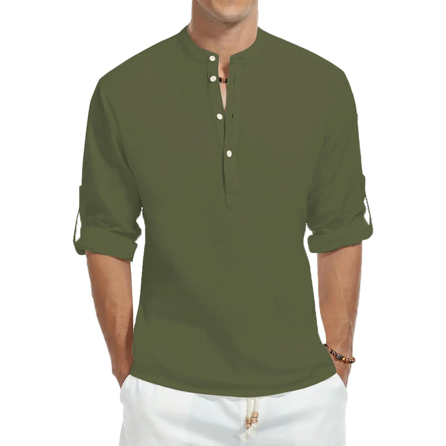 Chemise Coton Ample Homme — Col Montant Manches Longues Mode Ajustée